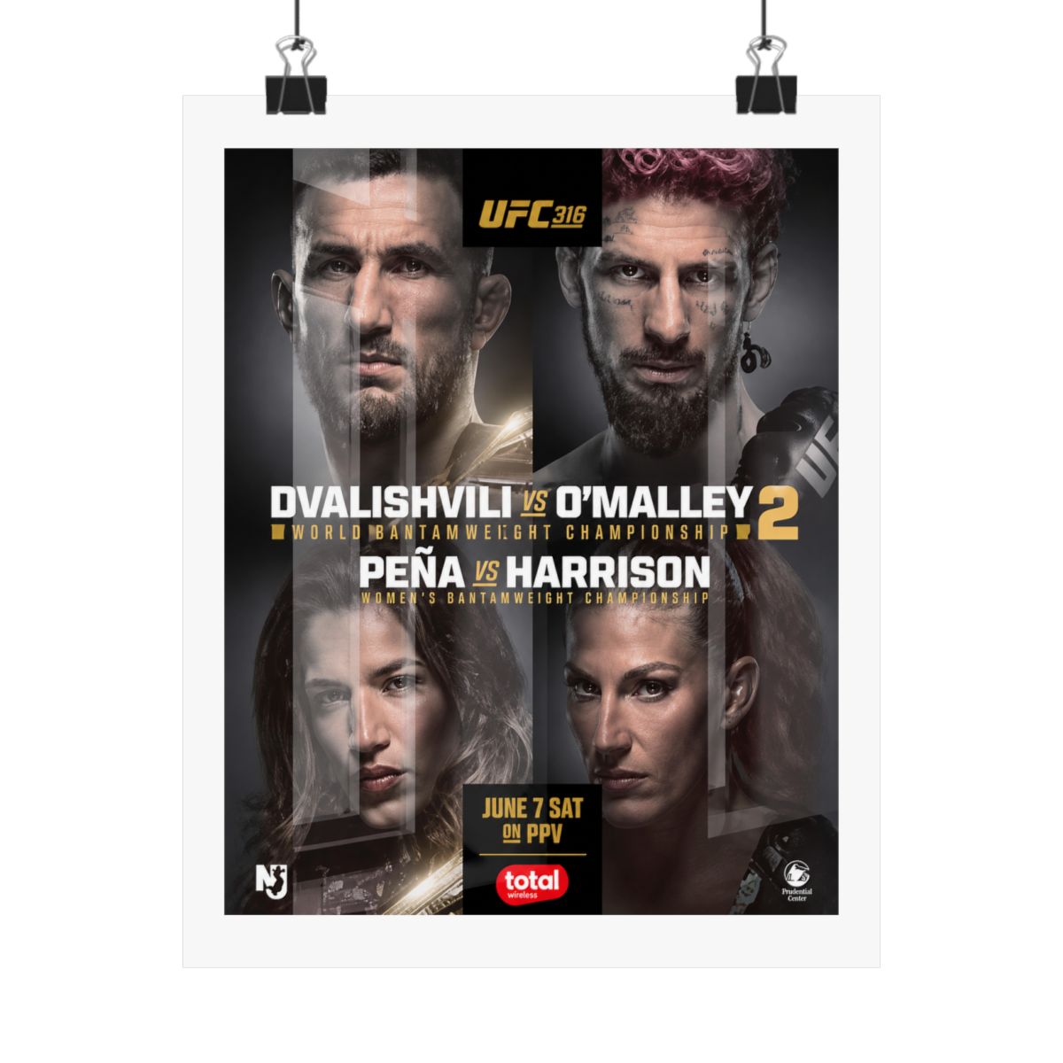 UFC 316 Poster: Dvalishvili vs O&;Malley 2, Peña vs Harrison - MMA Wall Art